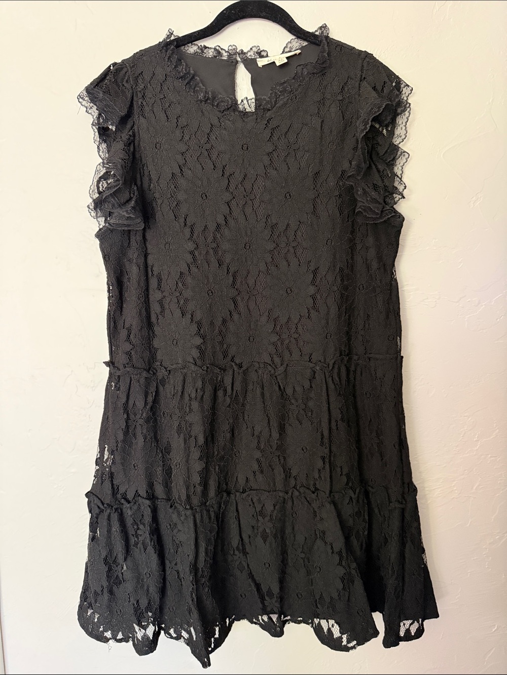 Black Lace Tiered Mini Dress with Ruffle Sleeves